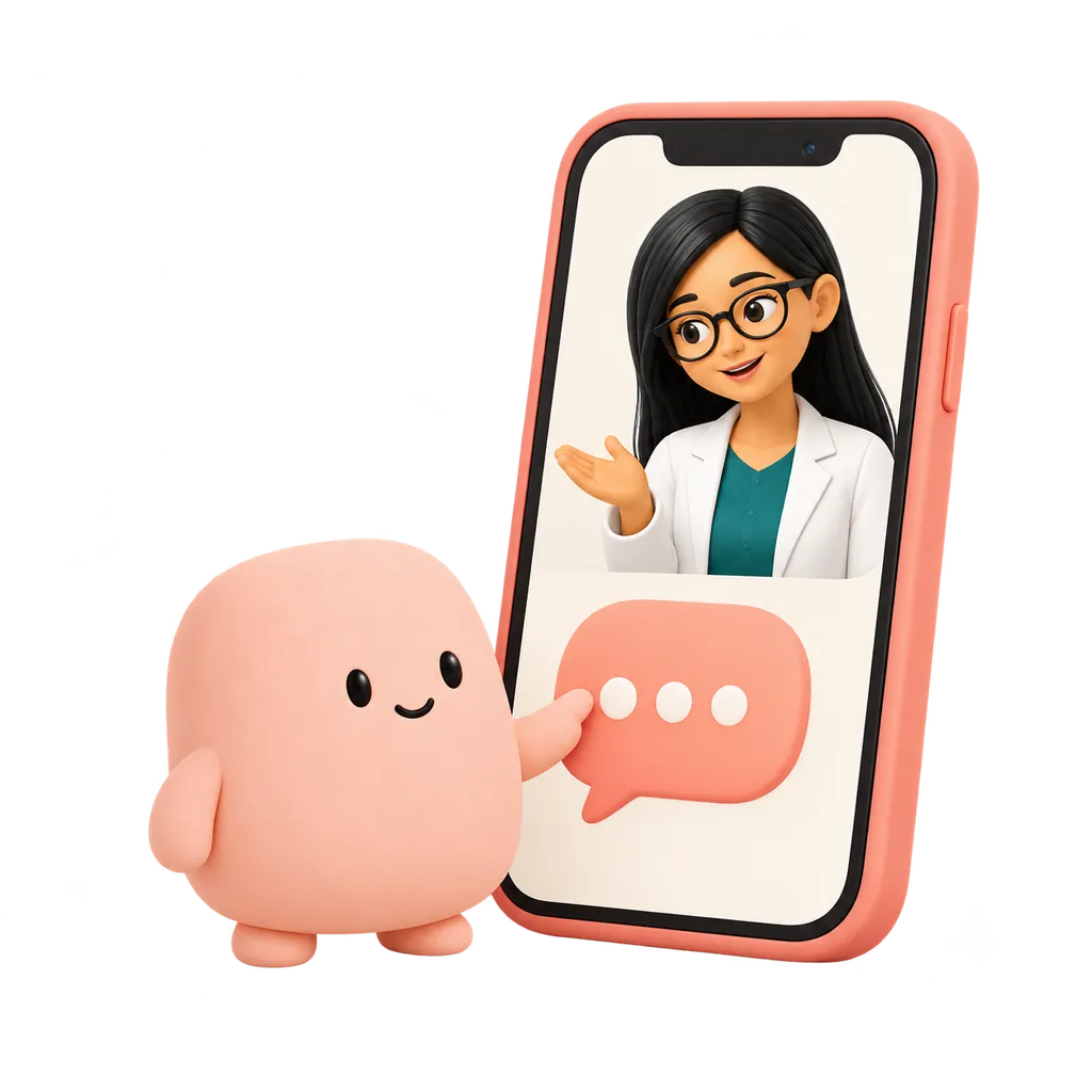 La mascota coral inicia una conversación con la psicóloga desde su teléfono.