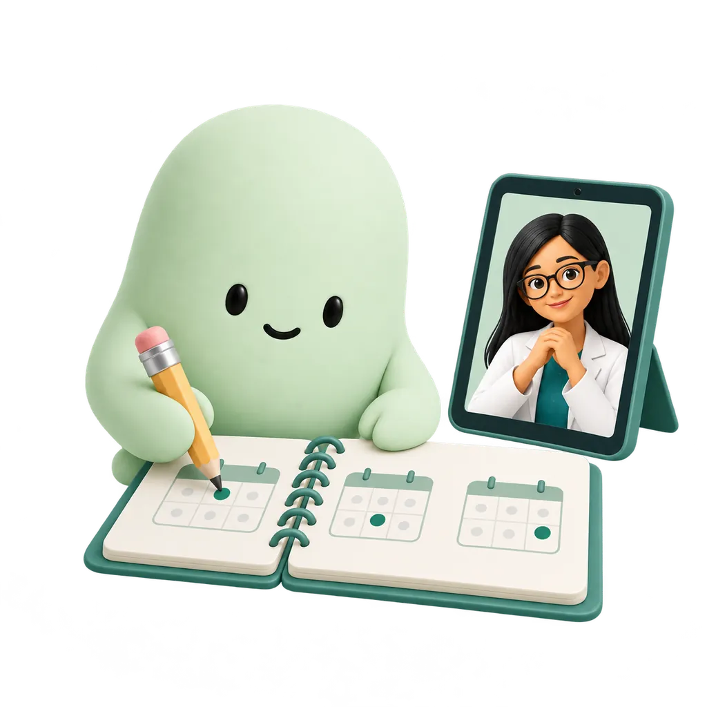 La mascota verde registra controles espaciados en su agenda y mantiene contacto remoto con la psicóloga.