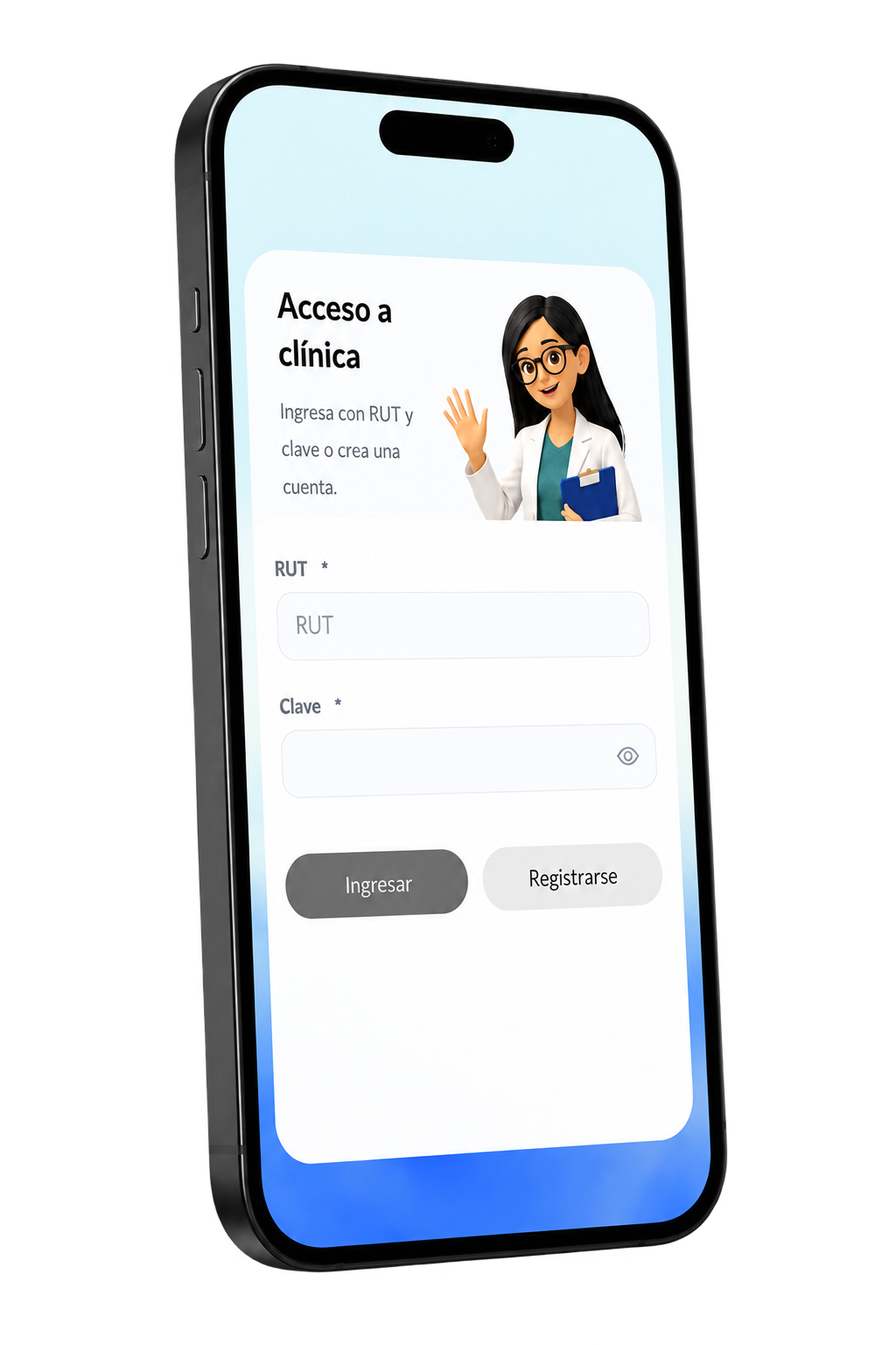 Vista móvil del acceso a Clínica en un iPhone