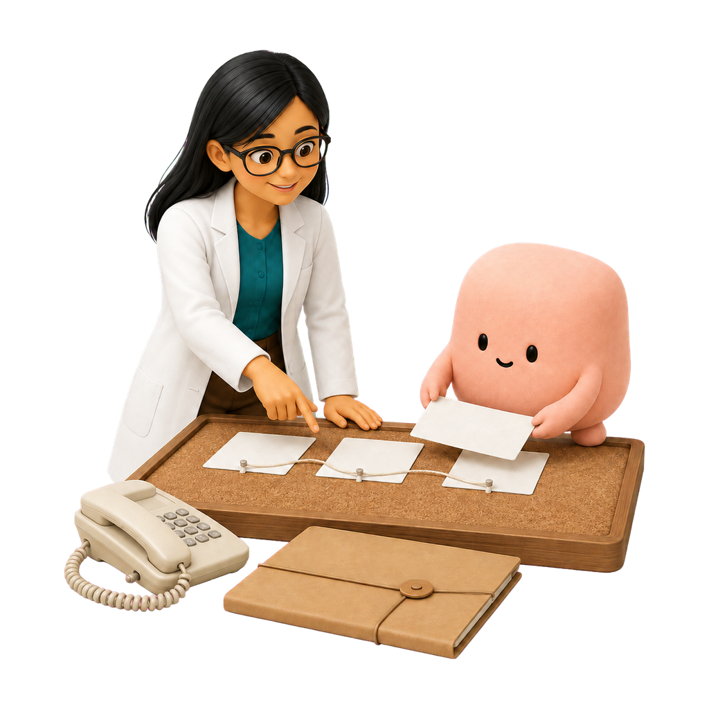 La psicóloga y la mascota coral organizan un plan de atención y seguimiento.