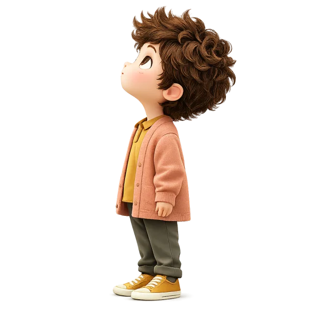 Niño triste mirando hacia arriba un huracán de pensamientos intrusivos