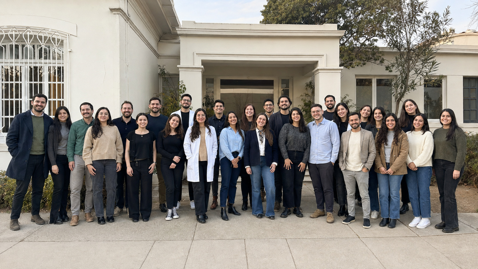 Grupo amplio de profesionales posa frente a la sede principal de una consulta de salud mental
