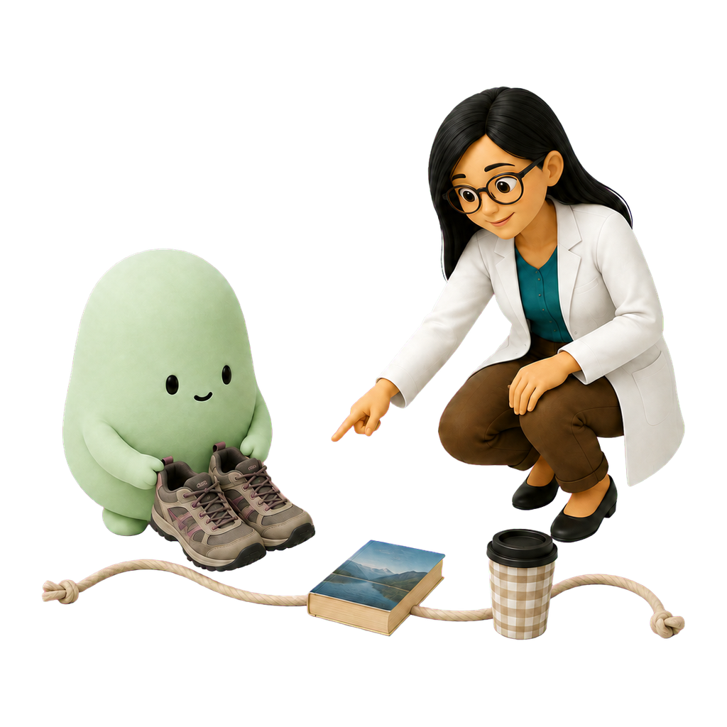 La mascota verde y la psicóloga eligen actividades cotidianas que quieren recuperar durante el tratamiento.