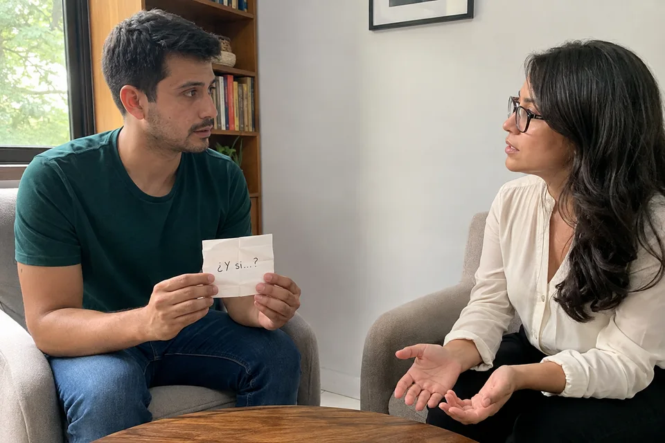 Un paciente conversa sobre un pensamiento no deseado durante una evaluación cuidadosa.