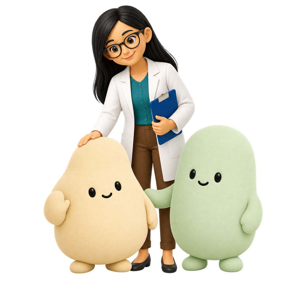 Psicóloga 3D recibe a la mascota crema acompañada por la mascota verde