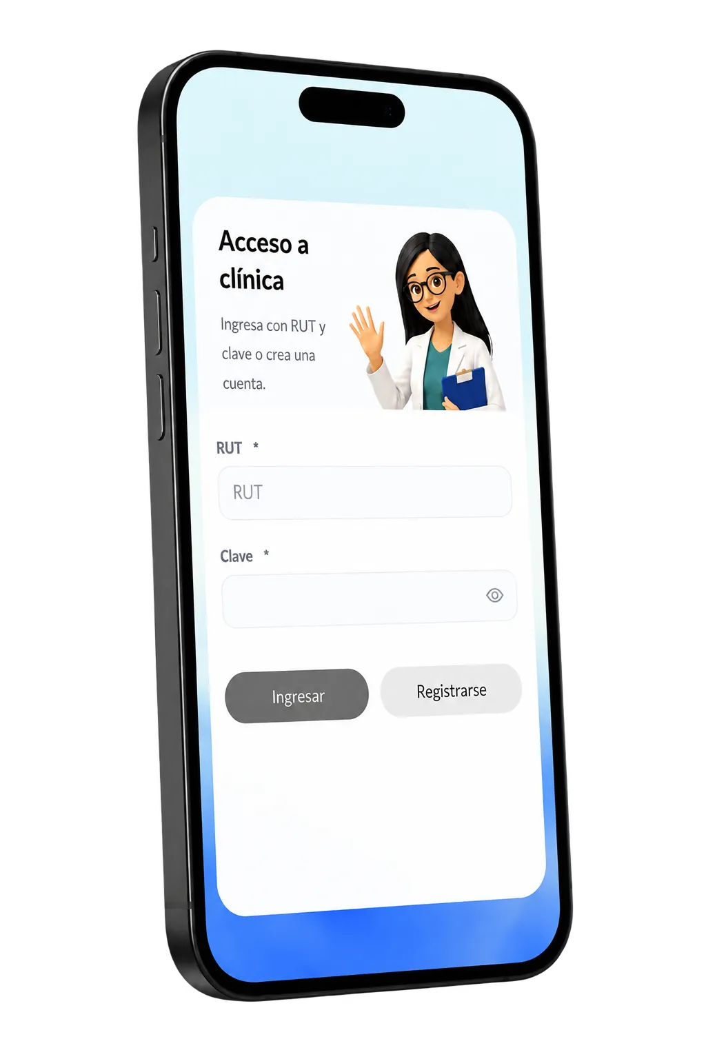 Vista móvil del acceso a Clínica en un iPhone