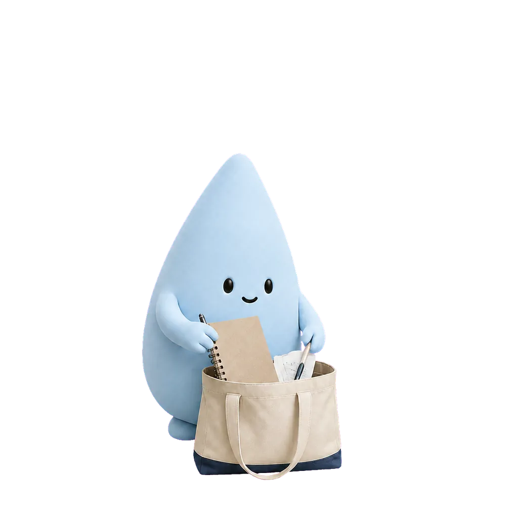 Mascota azul prepara notas y antecedentes para una consulta.