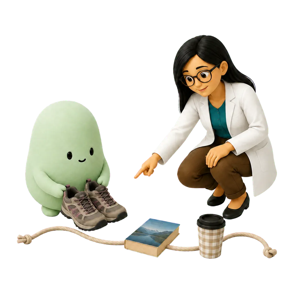 La mascota verde y la psicóloga eligen actividades cotidianas que quieren recuperar durante el tratamiento.