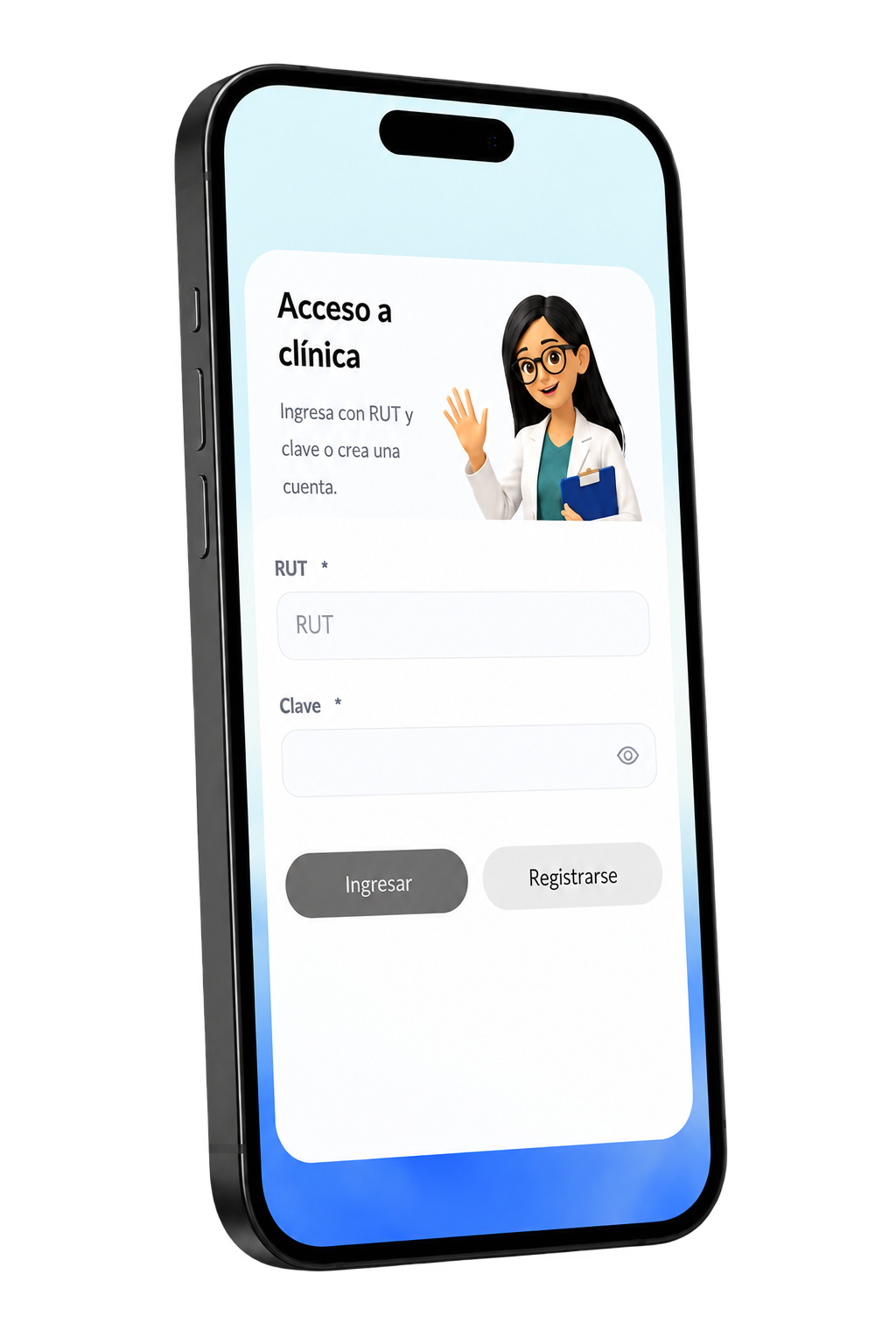 Vista móvil del acceso a Clínica en un iPhone