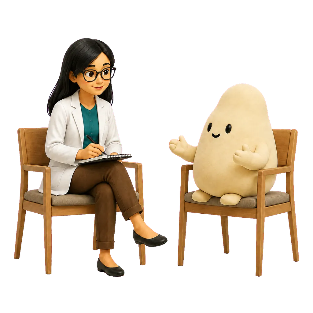 Psicóloga y mascota crema conversan durante una entrevista.